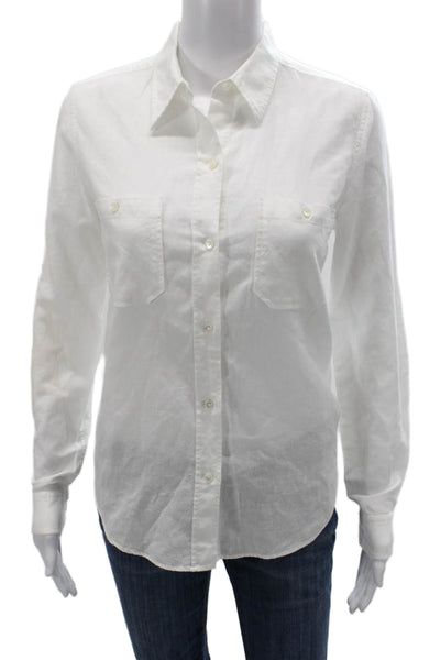 Nili Lotan Women Collared Linen Button-Up Top White Long Sleeve Size XS