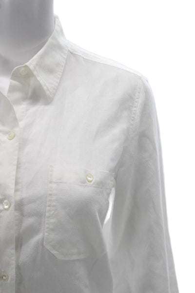 Nili Lotan Women Collared Linen Button-Up Top White Long Sleeve Size XS