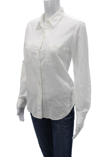 Nili Lotan Women Collared Linen Button-Up Top White Long Sleeve Size XS