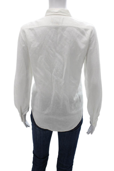 Nili Lotan Women Collared Linen Button-Up Top White Long Sleeve Size XS