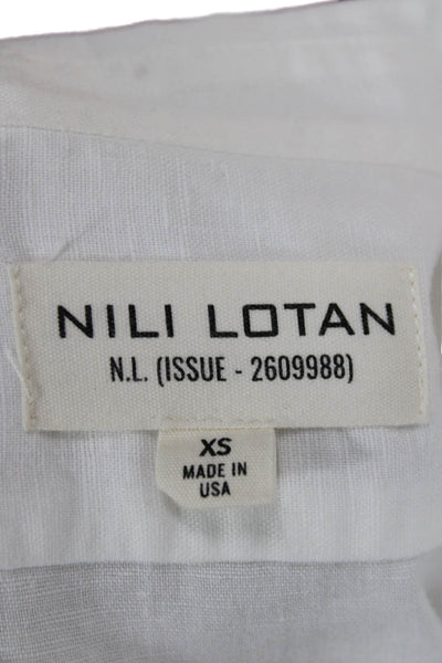 Nili Lotan Women Collared Linen Button-Up Top White Long Sleeve Size XS