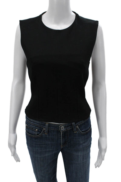 Zara Women Basic Sleeveless Tank Black Polyester Round Neck Size L