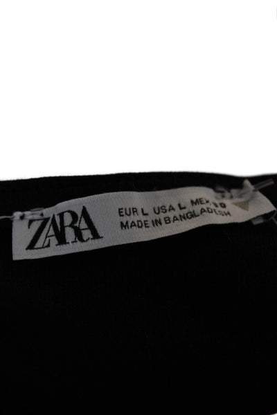 Zara Women Basic Sleeveless Tank Black Polyester Round Neck Size L