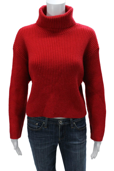 Line And Dot Women Red Turtleneck Pullover Sweater Long Sleeve Acrylic Size S
