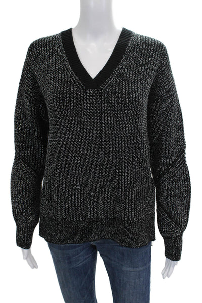 Allsaints Women Black Wool Blend V-Neck Long Sleeve Pullover Sweater Size S