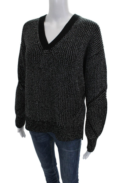 Allsaints Women Black Wool Blend V-Neck Long Sleeve Pullover Sweater Size S