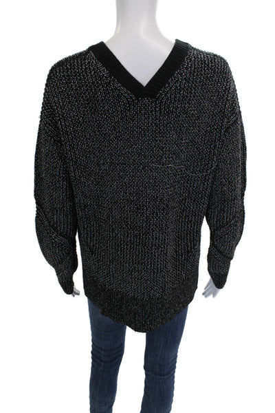 Allsaints Women Black Wool Blend V-Neck Long Sleeve Pullover Sweater Size S