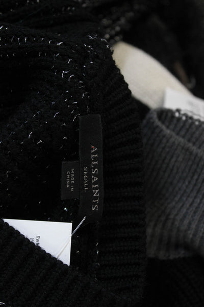 Allsaints Women Black Wool Blend V-Neck Long Sleeve Pullover Sweater Size S