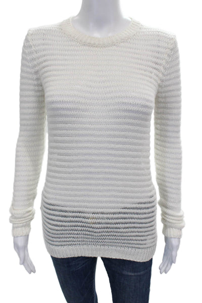 Theory Women Pullover Sweater White Striped Crewneck Long Sleeve Size S