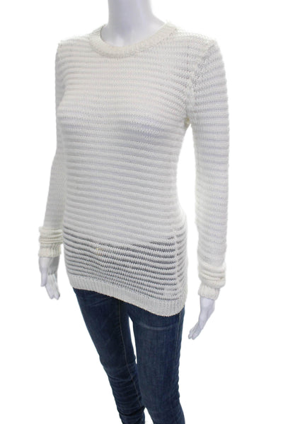 Theory Women Pullover Sweater White Striped Crewneck Long Sleeve Size S
