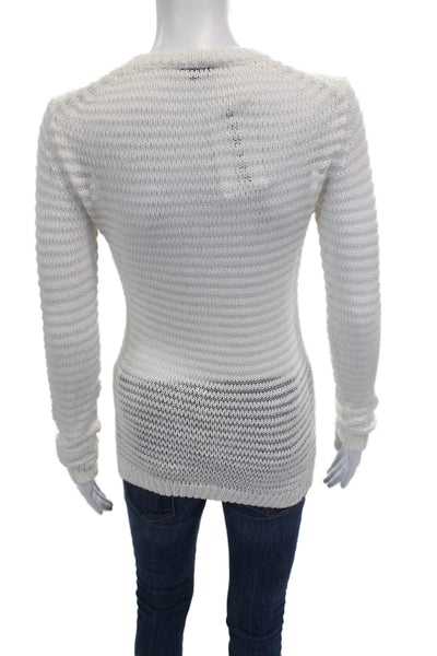 Theory Women Pullover Sweater White Striped Crewneck Long Sleeve Size S