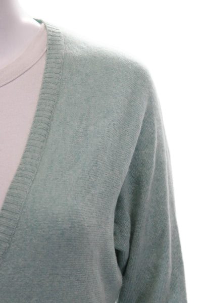 Cashmere Womens V-Neck 3/4 Sleeve Cardigan Green Size XS
