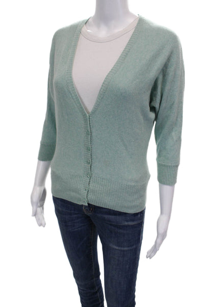 Cashmere Womens V-Neck 3/4 Sleeve Cardigan Green Size XS