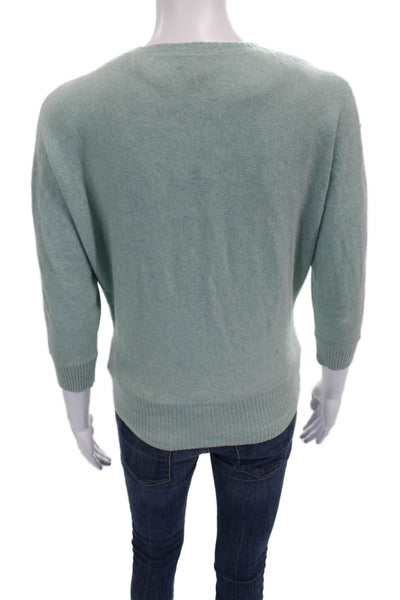 Cashmere Womens V-Neck 3/4 Sleeve Cardigan Green Size XS