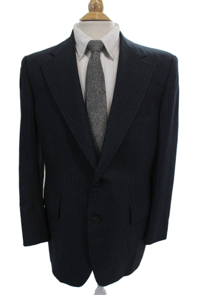Hickey Freeman Mens Wool Striped Blazer Blue Size 43