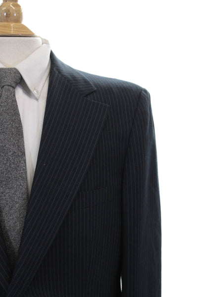 Hickey Freeman Mens Wool Striped Blazer Blue Size 43