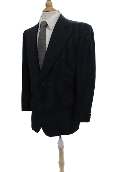 Hickey Freeman Mens Wool Striped Blazer Blue Size 43