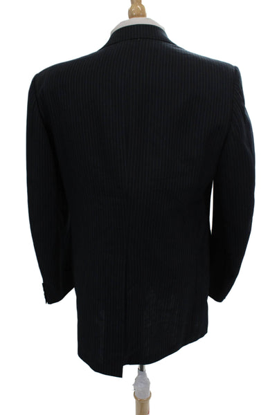 Hickey Freeman Mens Wool Striped Blazer Blue Size 43
