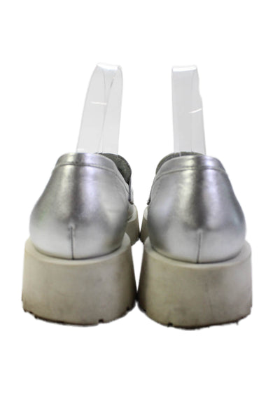 Bruno Premi Womens Metallic Leather Heeled Loafers Silver Size 9