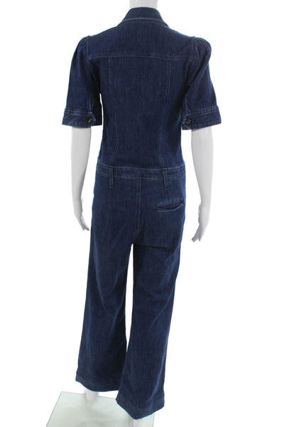G. Womens Collared Short Sleeve Blue Cotton Jumpsuit Zip Size XS