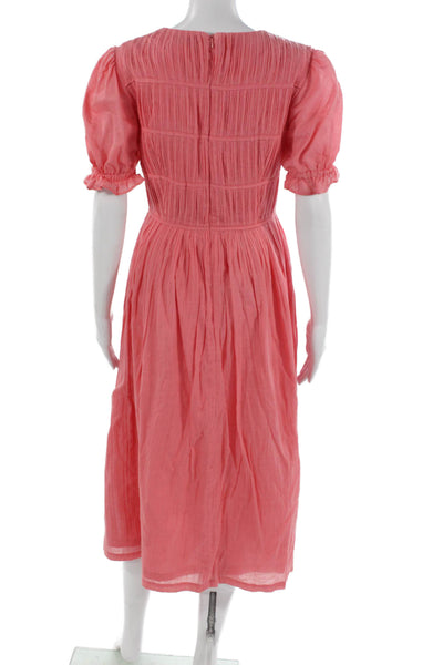 Rejina Pyo Womens A-Line Midi Dress Pink Cotton V-Neck Zip Short Sleeve Size 6