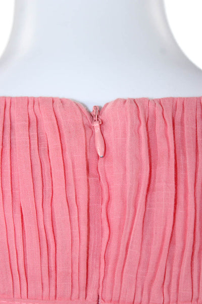 Rejina Pyo Womens A-Line Midi Dress Pink Cotton V-Neck Zip Short Sleeve Size 6