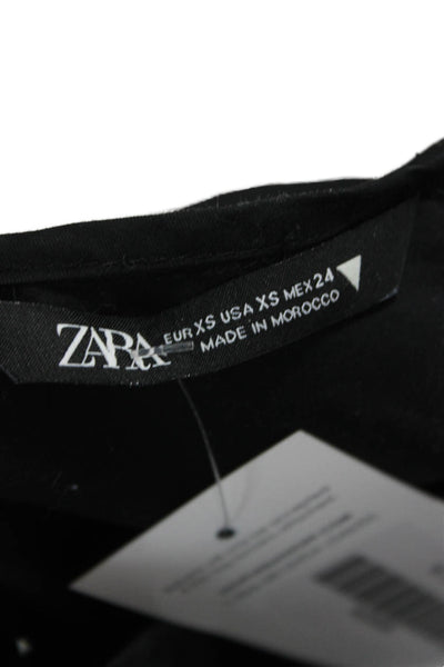 Zara Womens Trapeze Swing Midi Black Cotton V-Neck Half Sleeve Dress Size XS