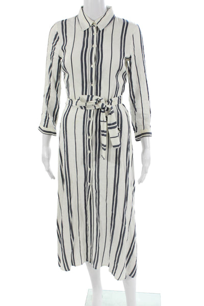 Zara Woman Womens Shirt Dress White Striped Linen Midi Size XS
