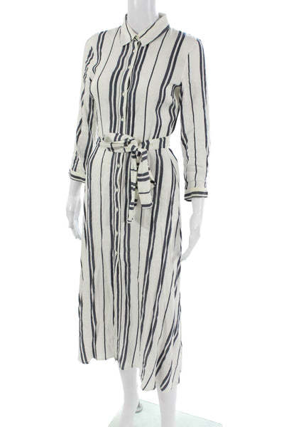 Zara Woman Womens Shirt Dress White Striped Linen Midi Size XS