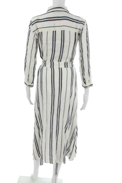 Zara Woman Womens Shirt Dress White Striped Linen Midi Size XS