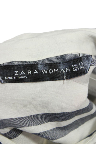 Zara Woman Womens Shirt Dress White Striped Linen Midi Size XS