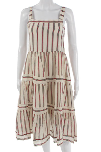 MNG Girls Beige Cotton Striped Sundress Square Neck Sleeveless Size S