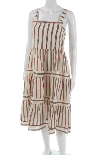 MNG Girls Beige Cotton Striped Sundress Square Neck Sleeveless Size S