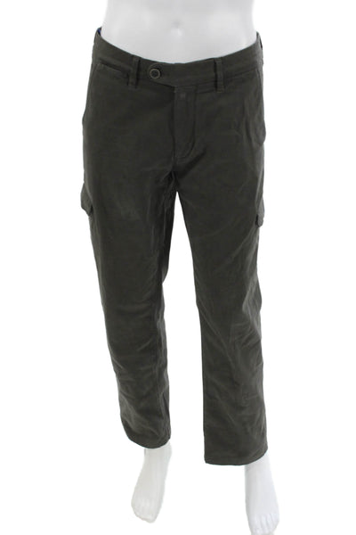 Saks Fifth Avenue Mens Cargo Pants Green Cotton Button Size 34