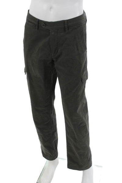 Saks Fifth Avenue Mens Cargo Pants Green Cotton Button Size 34