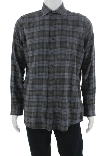 Proper Cloth Mens Cotton Plaid Print Long Sleeve Button-Down Shirt Blue Size M