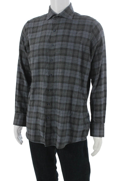Proper Cloth Mens Cotton Plaid Print Long Sleeve Button-Down Shirt Blue Size M