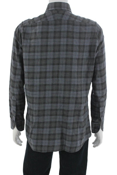 Proper Cloth Mens Cotton Plaid Print Long Sleeve Button-Down Shirt Blue Size M