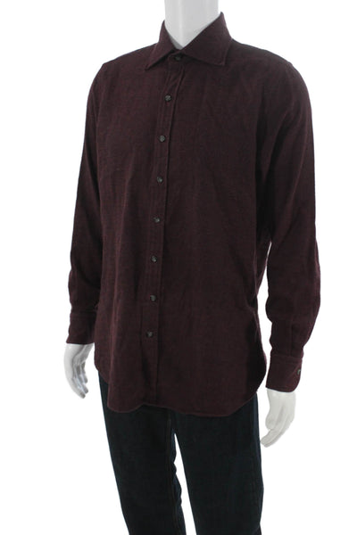 Proper Cloth Mens Cotton Long Sleeve Casual Button-Down Shirt Solid Red Size M