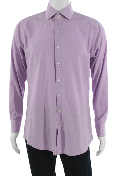 Proper Cloth Mens Cotton Checkered Long Sleeve Button-Down Shirt Purple Size M