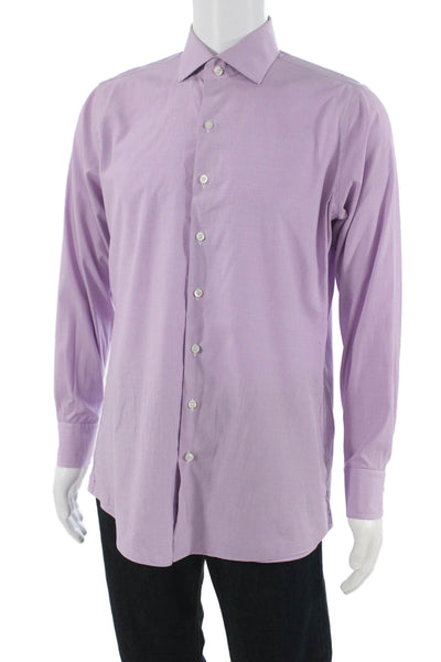 Proper Cloth Mens Cotton Checkered Long Sleeve Button-Down Shirt Purple Size M