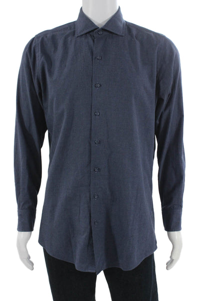 Proper Cloth Mens Cotton Long Sleeve Casual Button-Down Shirt Solid Blue Size M