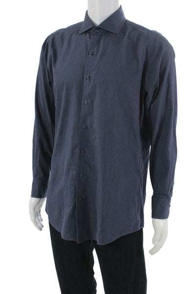 Proper Cloth Mens Cotton Long Sleeve Casual Button-Down Shirt Solid Blue Size M
