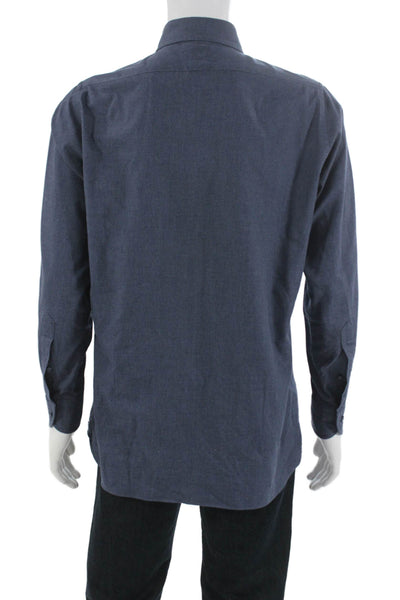 Proper Cloth Mens Cotton Long Sleeve Casual Button-Down Shirt Solid Blue Size M