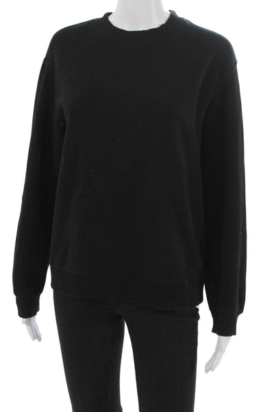 Zara Womens Pullover Sweatshirt Black Cotton Crew Neck Long Sleeve Size S