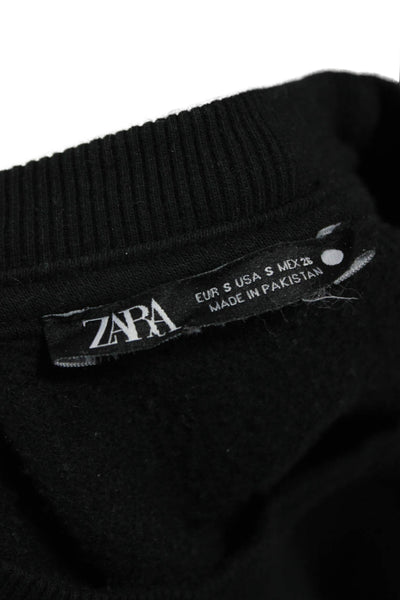 Zara Womens Pullover Sweatshirt Black Cotton Crew Neck Long Sleeve Size S