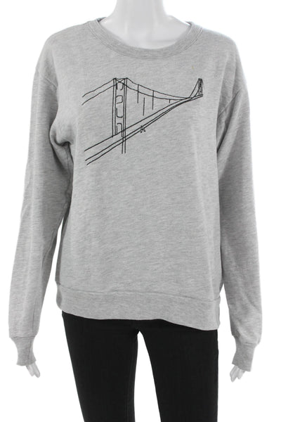 Still Here Women Pullover Gray Cotton Crew Neck Long Sleeve Size S
