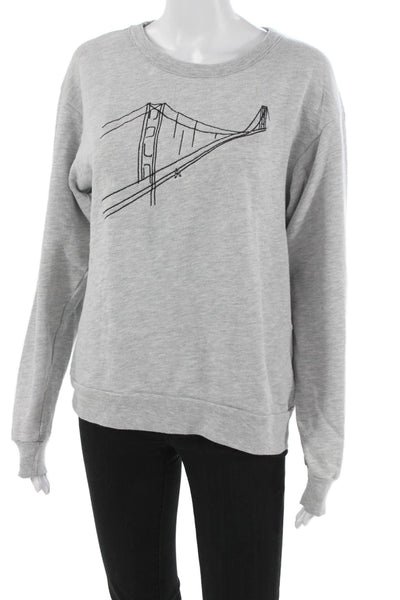 Still Here Women Pullover Gray Cotton Crew Neck Long Sleeve Size S