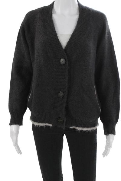 Momoni Womens Mohair V-Neck Cardigan Gray Long Sleeve Size XS