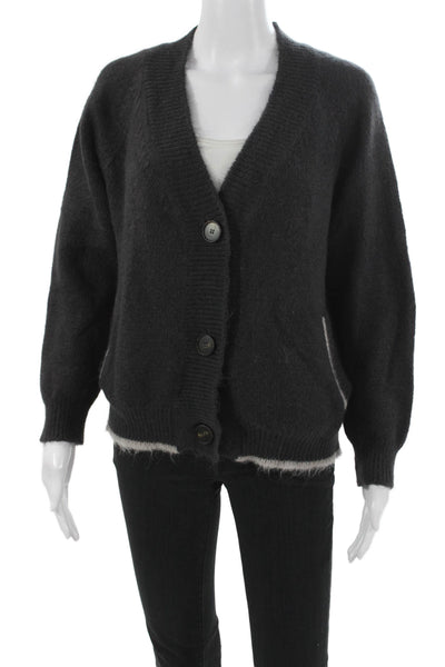 Momoni Womens Mohair V-Neck Cardigan Gray Long Sleeve Size XS